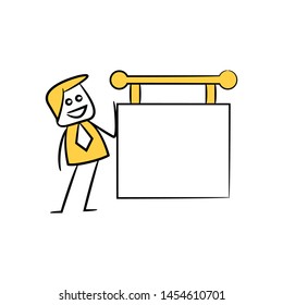 businessman and blank signage or signpost yellow stick figure theme