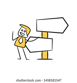 businessman and blank signage or signpost yellow stick figure theme