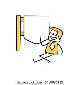 businessman and blank signage or signpost yellow stick figure theme