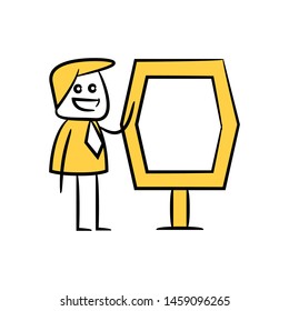 businessman and blank signage or signpost yellow stick figure theme