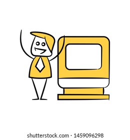 businessman and blank signage or signpost yellow stick figure theme