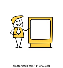 businessman and blank signage or signpost yellow stick figure theme