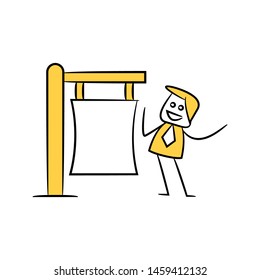 businessman and blank signage or signpost yellow stick figure theme