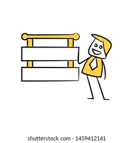 businessman and blank signage or signpost yellow stick figure theme