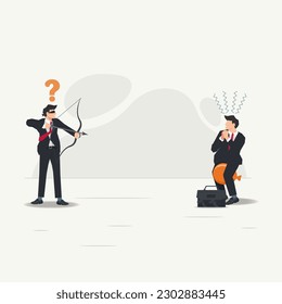 Businessman with blindfold aiming to shoot the balloon. Businessman focus concept vector illustration