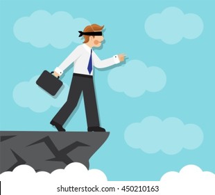 businessman blindfolded goes to the edge and does not feel the danger
