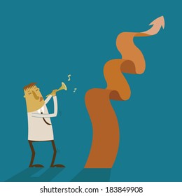 Businessman blow a pipe call graph up