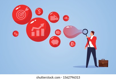 Businessman blowing bubbles, business development concept