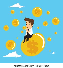 businessman Blowing bubbles as a coin. vector