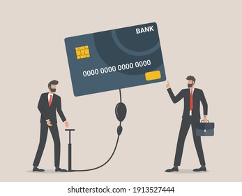 Businessman Blowing A Credit Card, Additional Business Debt Concept