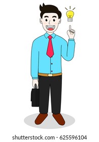 Businessman in blue shirt get idea with lightbulb icon,Vector illustration.