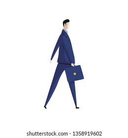 Businessman in blue suit on white background.