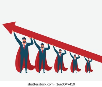 Businessman in blue suite and red arrow with business strategy concept ,Leader in carry mode idea with flat design,office man and Business growth vector art with minimal style on plan to success.