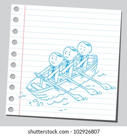 Businessman in boat (teamwork concept)