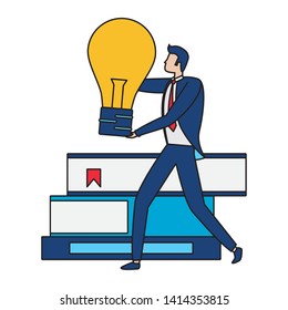 businessman books bulb creativity business success vector illustration