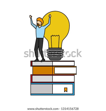businessman books stack and bulb