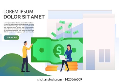 Businessman borrowing money at bank presentation slide template. Finance, loan, bank, sample text. Finance concept. Vector illustration for presentation slide, poster, new project