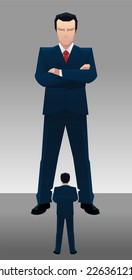 Businessman Boss Acting Bossy with employee vector illustration cartoon.