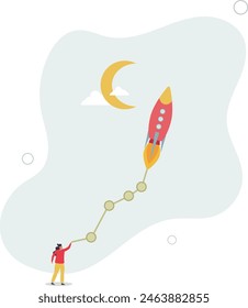 businessman boss speak on megaphone to move team forward.flat vector illustration.