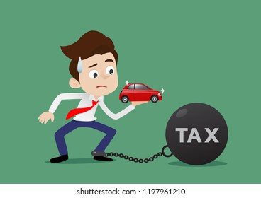 Businessman bought a new car that comes with a large Tax, Cartoon vector illustration