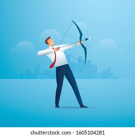 businessman with bow aiming the target. concept business vector illustration EPS10