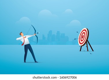 businessman with bow aiming the target. concept business vector illustration EPS10