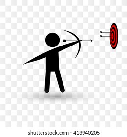 Businessman with bow and arrow is aiming at target