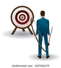Businessman with bow and arrow. Business target goals concept vector illustration