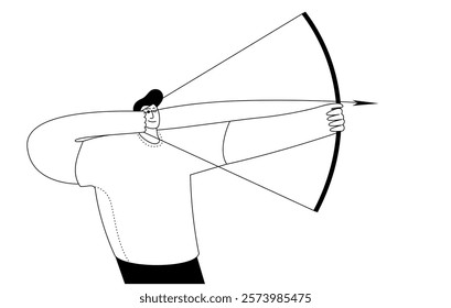 A businessman with a bow and arrow chooses a target. Vector illustration concept.