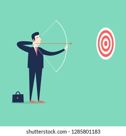 Businessman with bow and arrow. Flat style vector illustration.