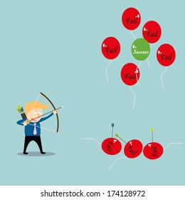 Businessman with a bow breaking  at failure