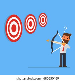 businessman with bow and many targets