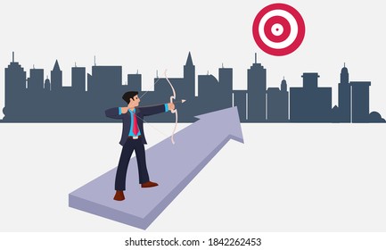 Businessman bow the target. Vector flat Illustration design concept