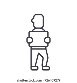 businessman with box vector line icon, sign, illustration on background, editable strokes