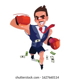 Businessman as boxer player fighting or punching for successful. - vector illustration