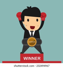 businessman boxing champion on podium