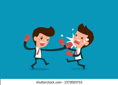 Businessman boxing, flat design vector.