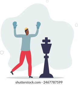 businessman with boxing glove fight with chess king.flat vector illustration.