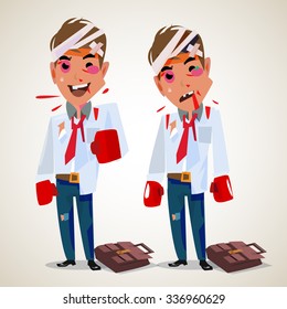 businessman with boxing gloves. Fighting at work. character design - vector illustration