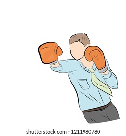 businessman in boxing gloves hits the target. concept of struggle in business. vector illustration.