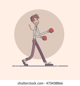 Businessman in boxing gloves. Vector illustration of a flat design