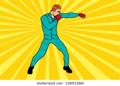 The businessman is boxing. pop art style