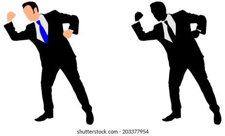 businessman in boxing stance, vector 