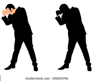 businessman in boxing stance, vector