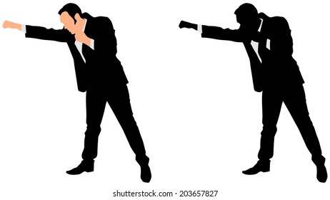 businessman in boxing stance, vector 