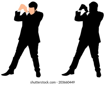 businessman in boxing stance, vector 