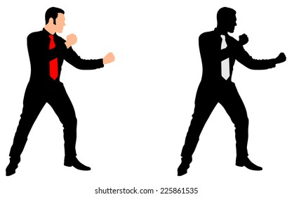 businessman in boxing stance, vector 