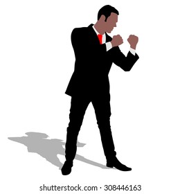 Businessman in boxing stance, vector 