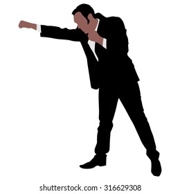 Businessman in boxing stance, vector 