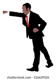 Businessman in boxing stance, vector 